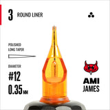 CAM x AMI JAMES Cartridges - Round Liners - #12 (0.35mm) - 20/Box
